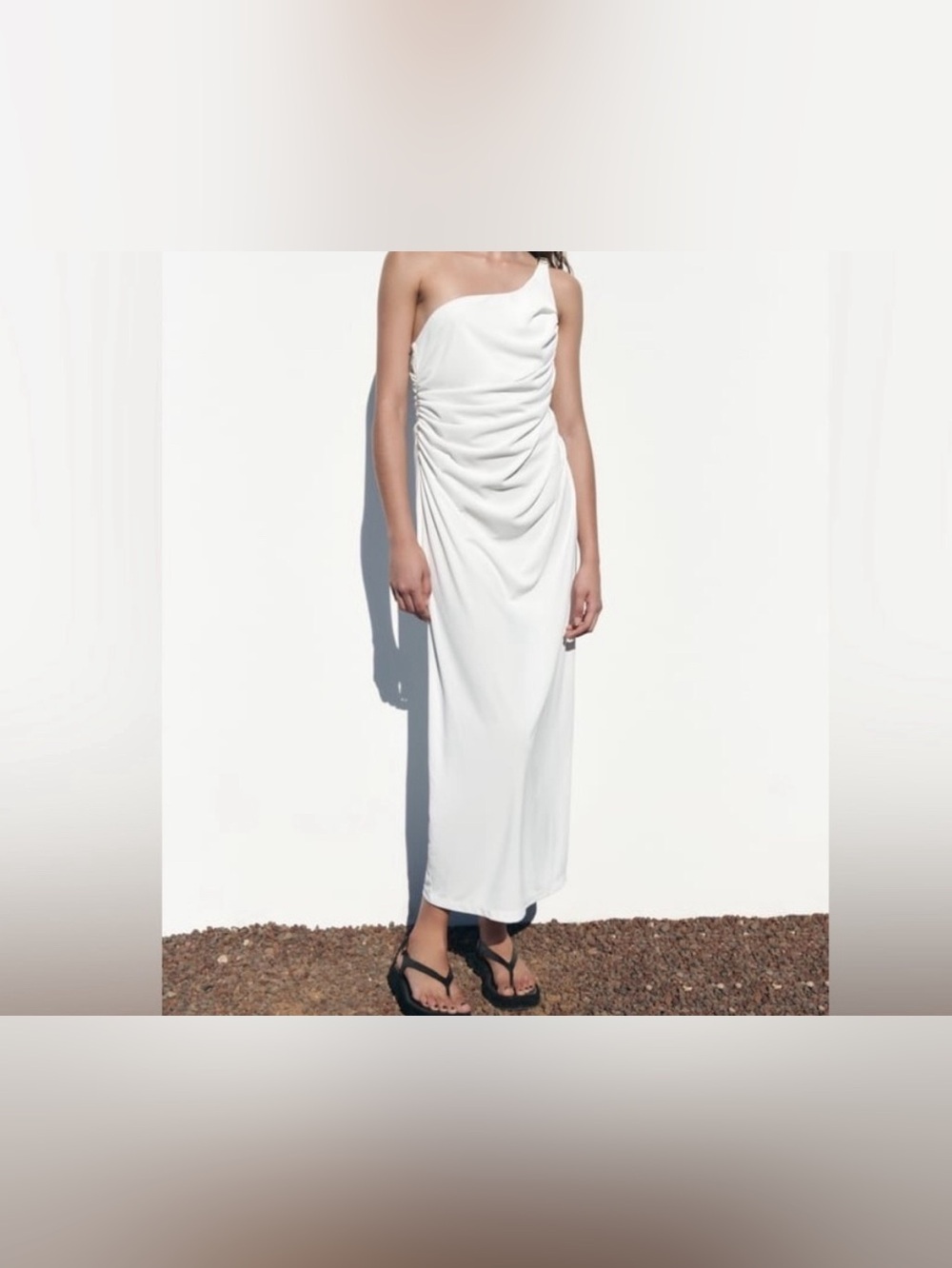 Zara One-Shoulder White Maxi Dress